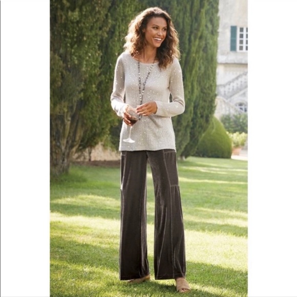 Soft Surroundings Veletta Velvet Wide Leg Pants Lagenlook Gray Brown Medium - Picture 14 of 15